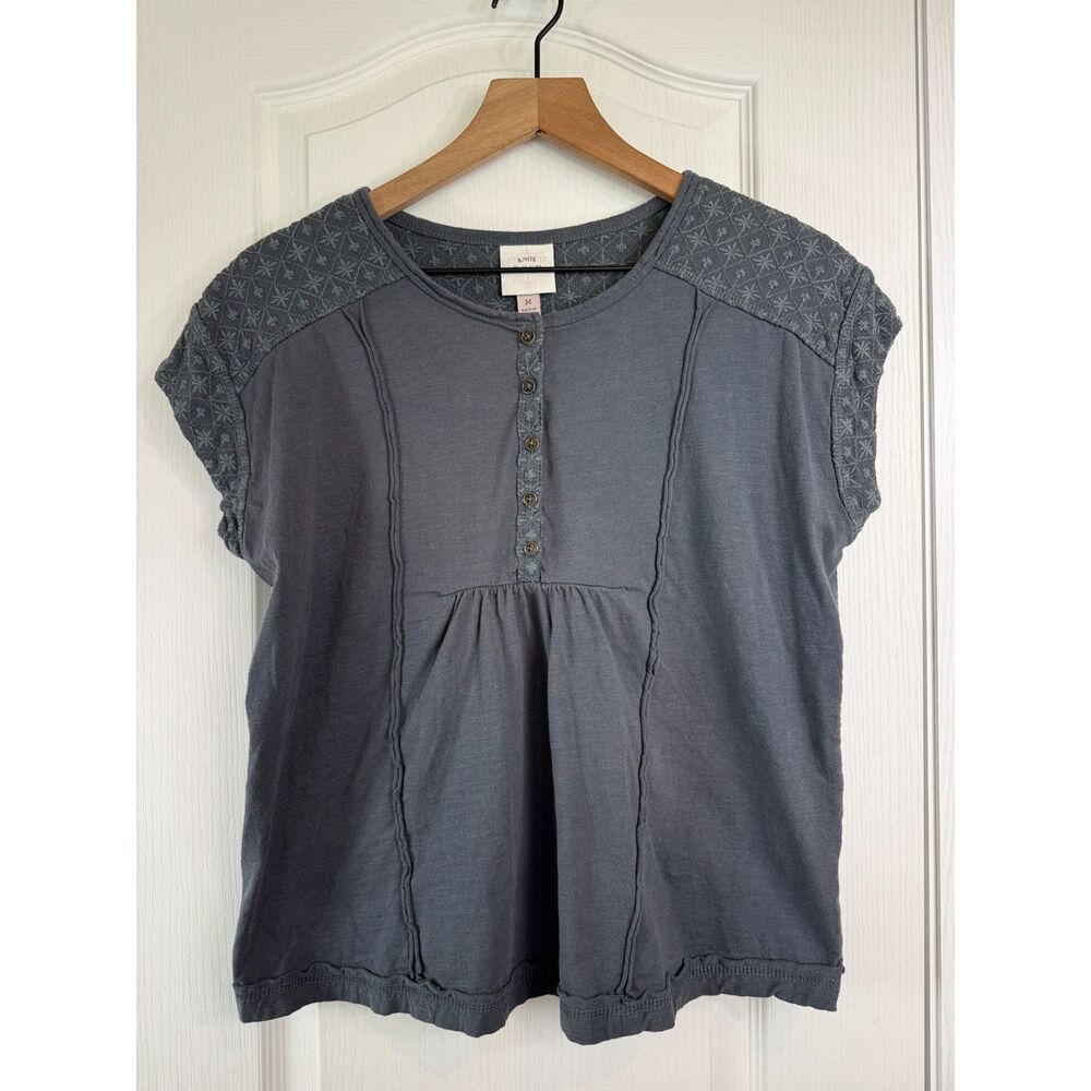 Knox Rose Gray Short Sleeve Peasant Blouse